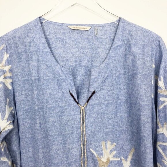 Soft Surroundings Tunic Top Shell Seeker Embroidered Coral Reef Beach Travel Cov - Picture 3 of 11